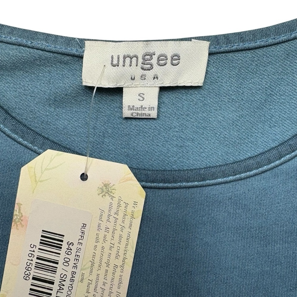 NEW Umgee Ruffle Sleeve Babydoll Shift Dress • Size S • Cotton Blend Washed Blue - Picture 7 of 10